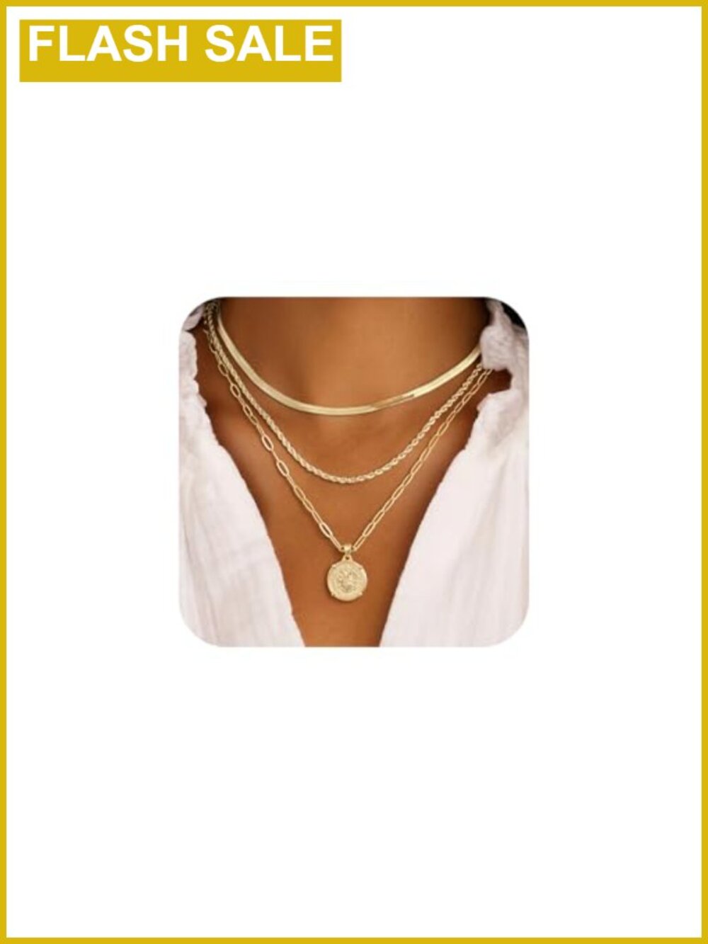 14K Gold Plated Layered Necklace Set 3 Pendant Stack Hypoallergenic